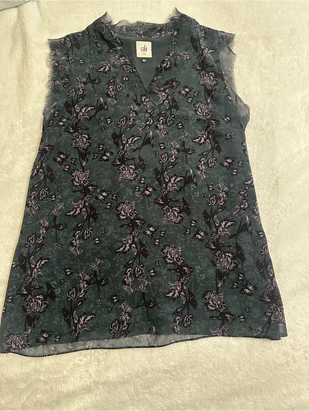 CAbi Teal and Lilac Floral Sleeveless V-Neck Camisole